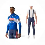 2024 Fahrradbekleidung Deceuninck Quick Step Blau Wei Trikot Langarm Und Tragerhose