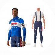 2024 Fahrradbekleidung Deceuninck Quick Step Blau Wei Trikot Langarm Und Tragerhose