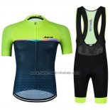 2019 Fahrradbekleidung Jokvie Grun Dunkel Blau Trikot Kurzarm und Tragerhose