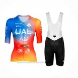 2024 Fahrradbekleidung Frau UAE Blau Orange Trikot Kurzarm Und Tragerhose