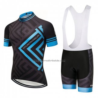 2018 Fahrradbekleidung CPL Shwarz und Blau Trikot Kurzarm und Tragerhose