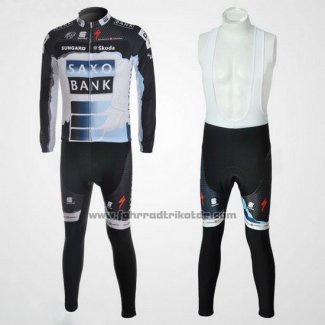 2010 Fahrradbekleidung Saxo Bank Shwarz und Wei Trikot Langarm und Tragerhose