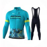 2024 Fahrradbekleidung Astana Hellblau Trikot Langarm Und Tragerhose