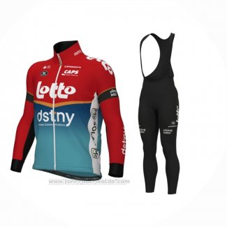 2024 Fahrradbekleidung Lotto Dstny Hellblau Rot Trikot Langarm Und Tragerhose