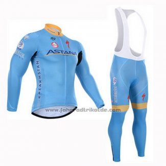 2015 Fahrradbekleidung Astana Hellblau Trikot Langarm und Tragerhose